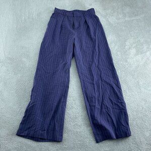 Commense Navy Blue Pinstripe Wide-Leg Pants Size L  a0822
